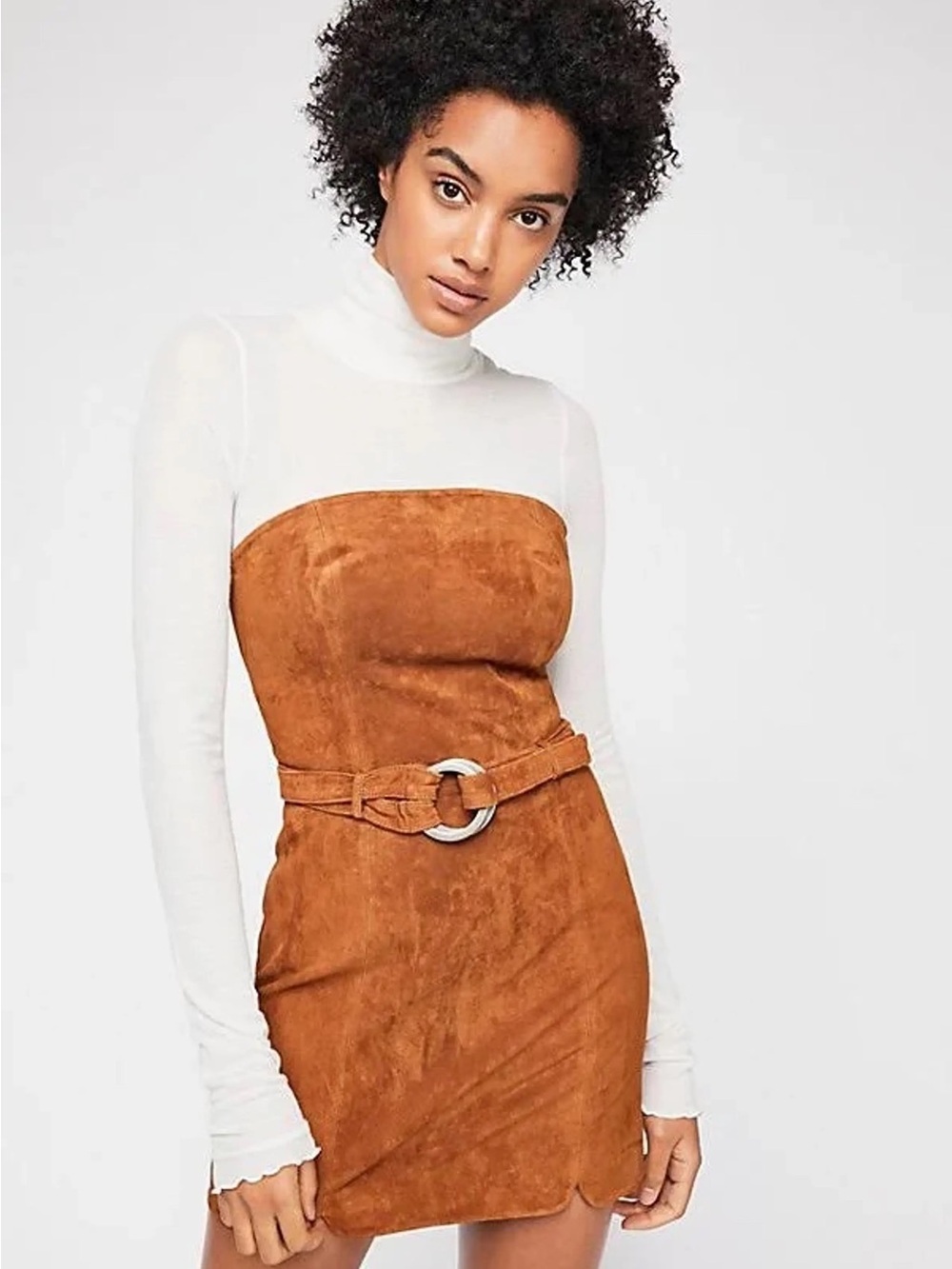 Free People Suede Strapless Mini Dress in Brown